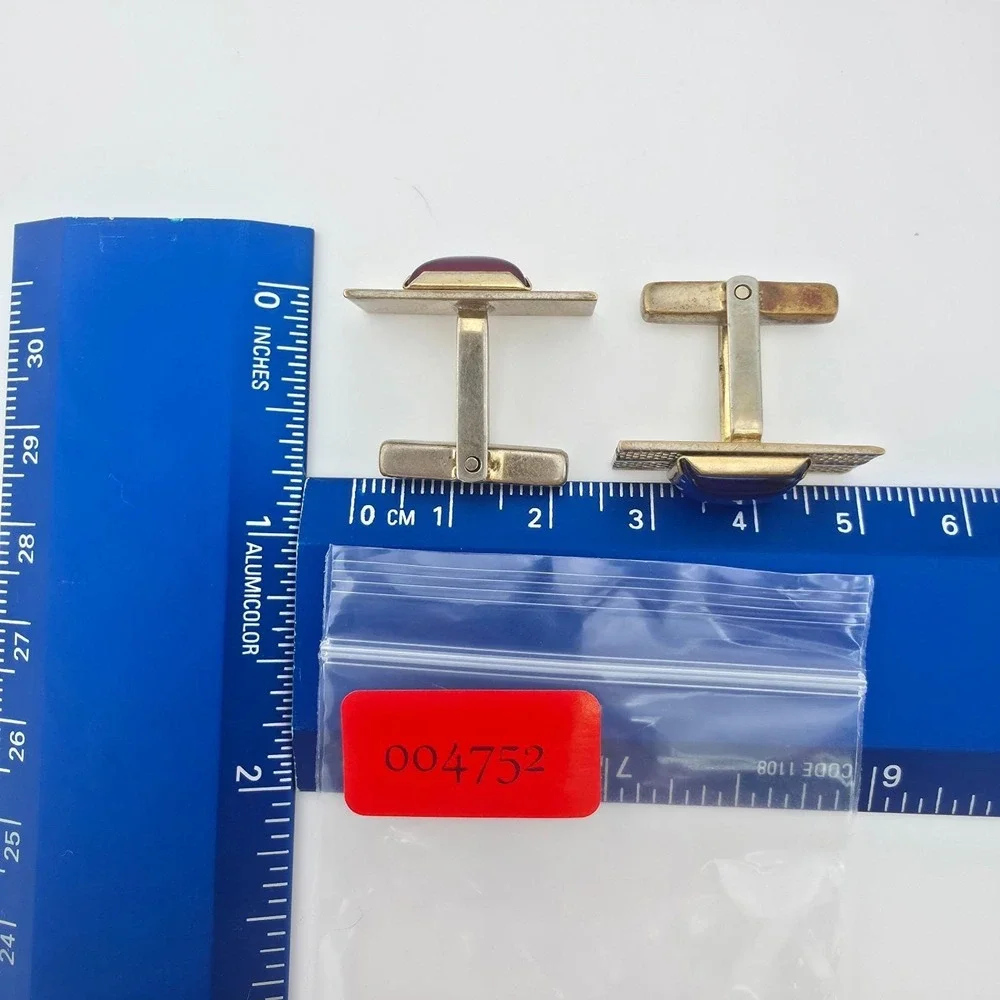 Vtg 75 Yr MANLEIGH Cufflinks 1 Red 1 Blue Mid-Century Classic Textured Gold Tone